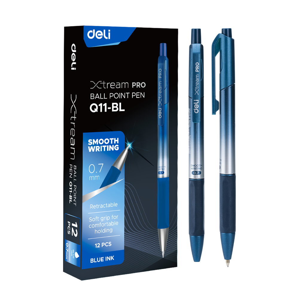 Boligrafo Tinta Azul Retráctil Punta de Bala 0.7mm Deli *UMV-1 caja de 12und*