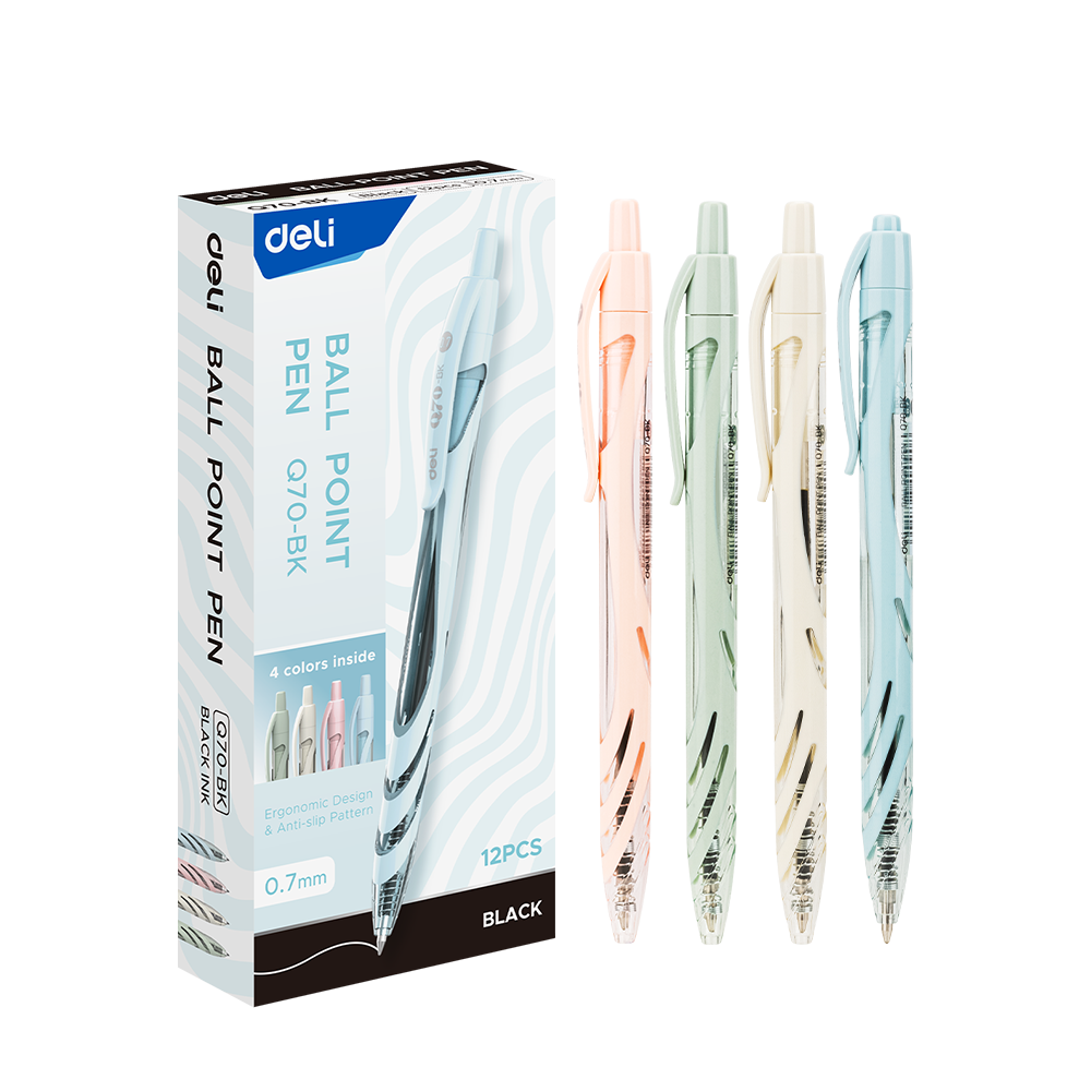 Bolígrafo negro retráctil c/grip Deli pasteles surt *UMV-1 caja de 12und*