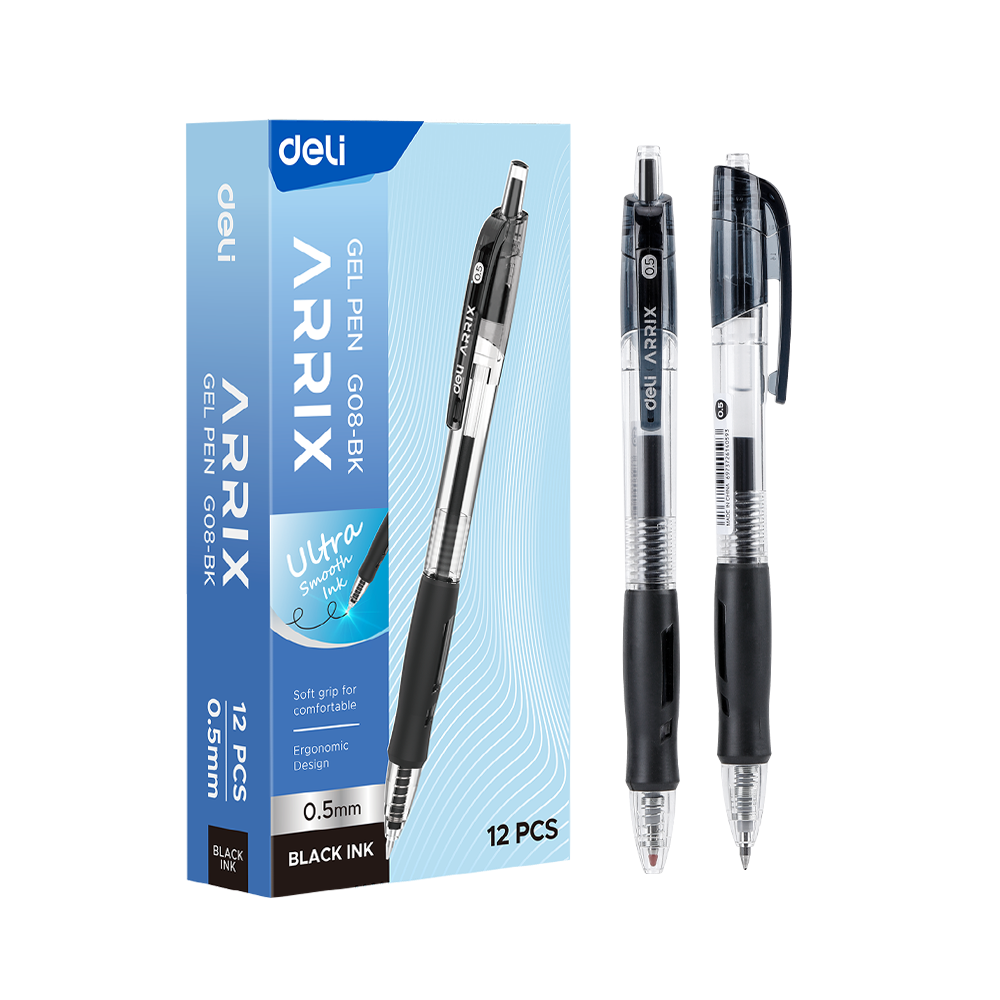 Bolígrafo de Gel Negro Retráctil Arrix Deli *UMV-1 caja de 12und*