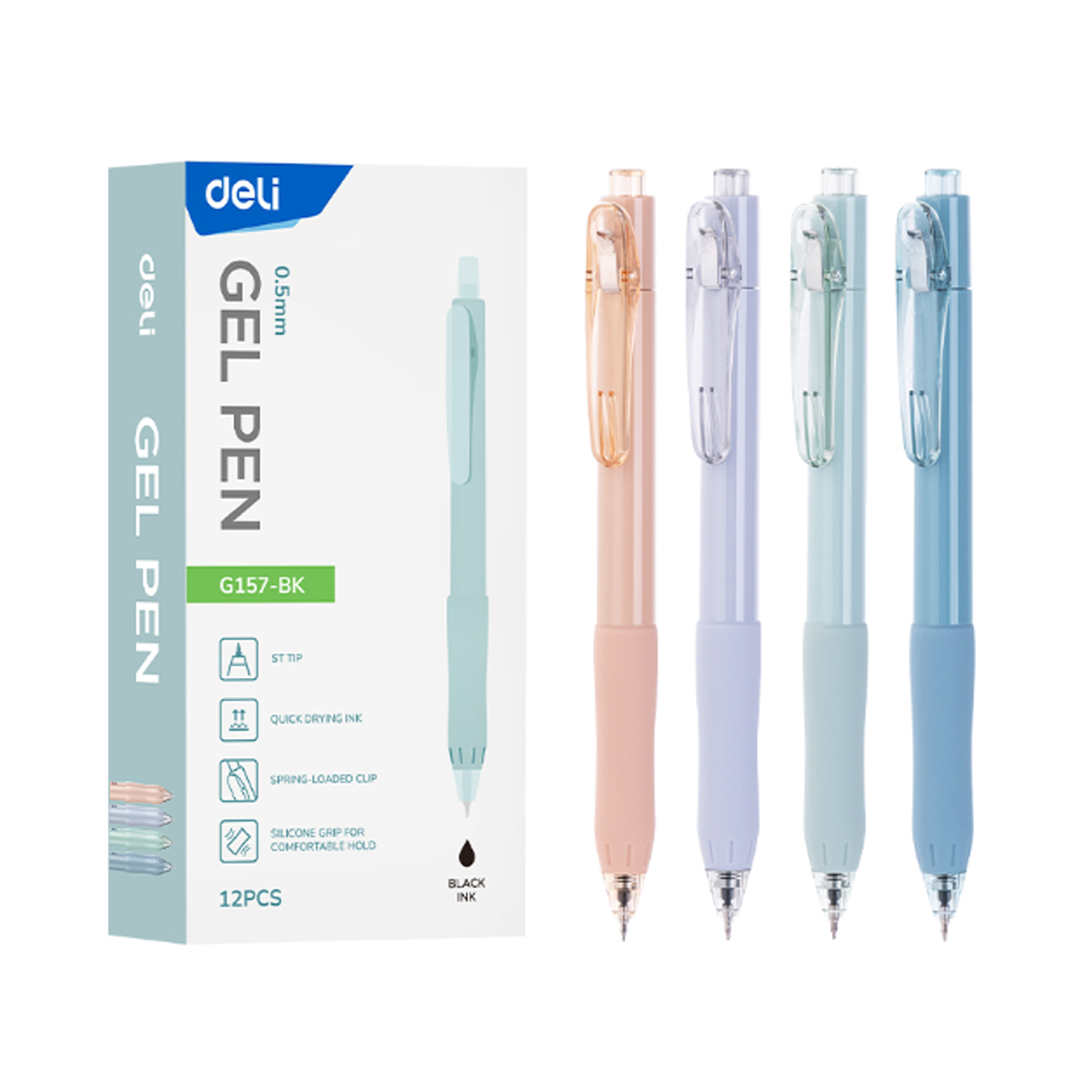 Bolígrafo negro de gel c/grip retráctil Deli *UMV-1 caja de 12und*