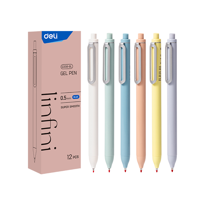 Boligrafo de Gel Retráctil Linfini Tinta Azul Punta de Bala 0.5mm Clip Metálico Deli *UMV-1 caja de 12und*