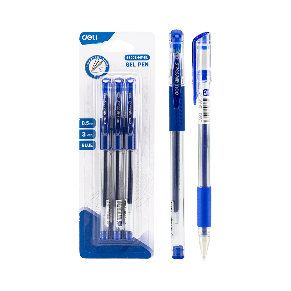 Boligrafo de Gel Ejecutivo Punta de Bala 0.5 mm Tinta Azul Deli Blister x 3 und *UMV-1 blister*