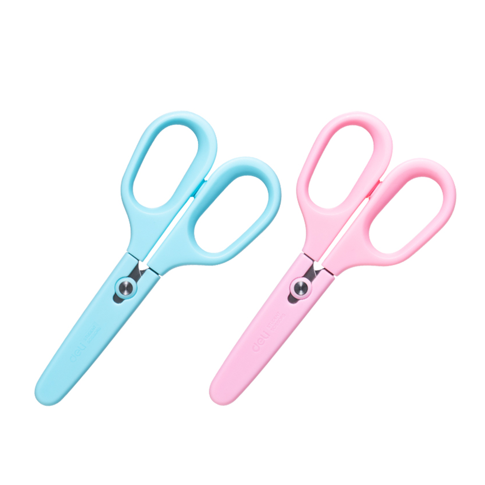 Tijera Escolar p/roma 145mm Yoyin Deli rosado y celeste *UMV-Inner de 12und surtidos*