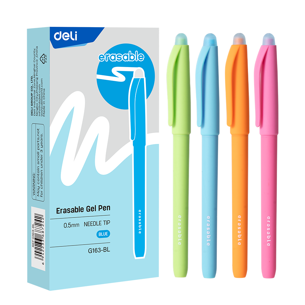 Bolígrafo azul de gel borrable c/tapa colores surt Deli *UMV-1 caja de 12und*