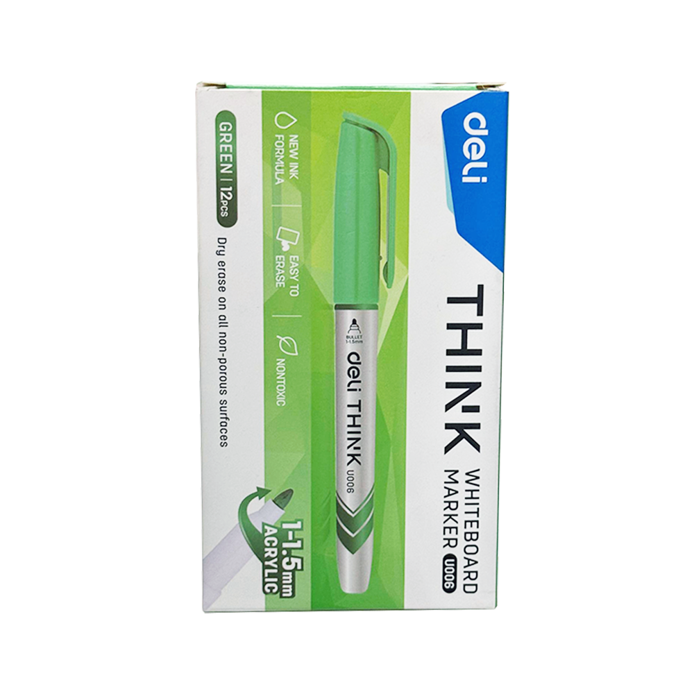 Marcador Pizarra Blanca Deli THINK Punta Bala 1.5mm Tinta Verde *UMV-1 caja de 12und*