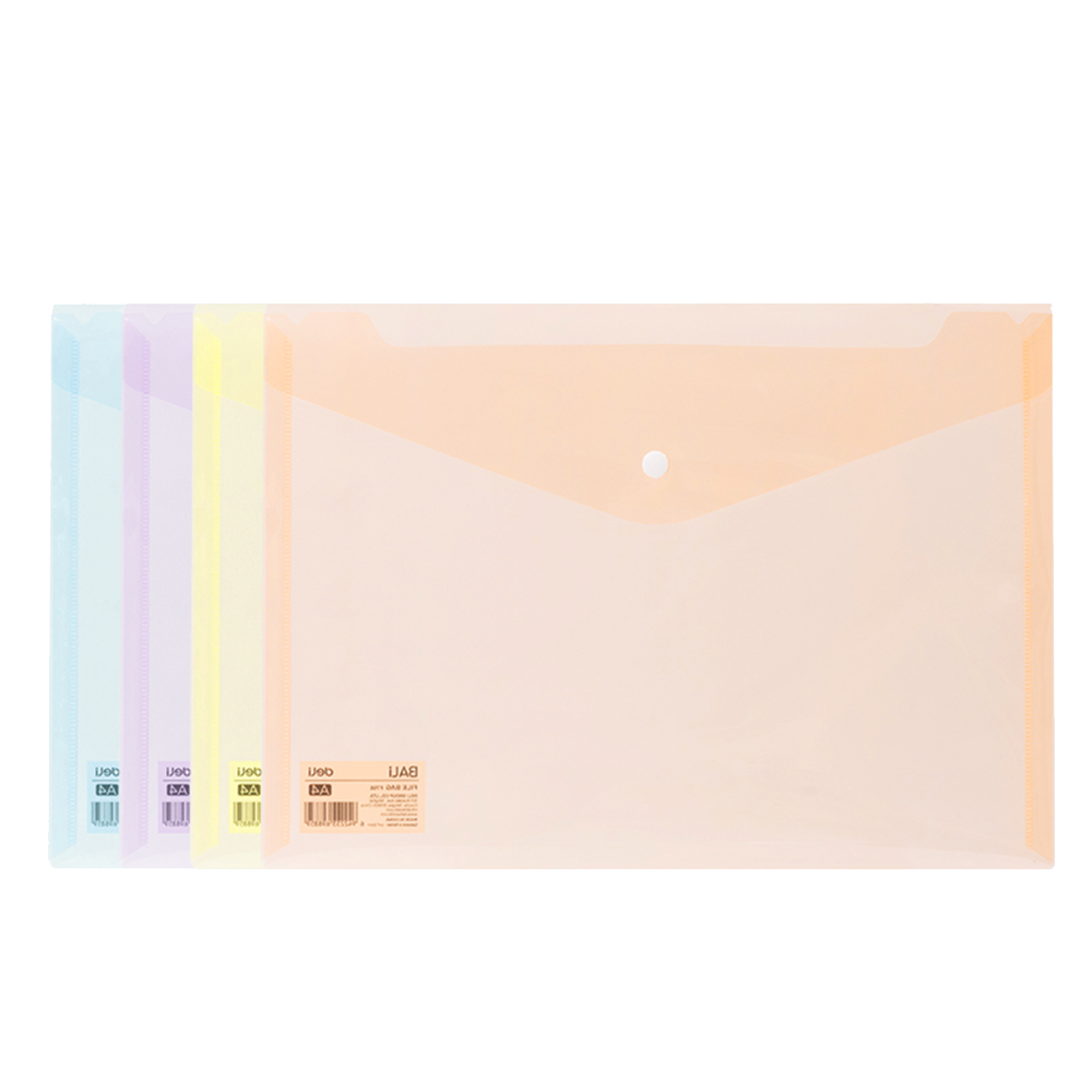 Sobre de Plástico transparente c/cierre botón A4 Deli *UMV-1 set de 12und surtidas*