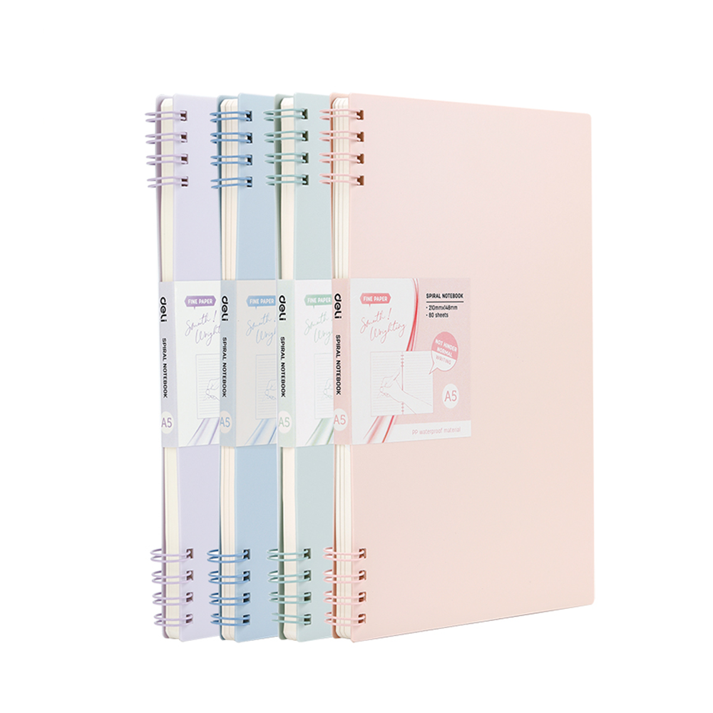 Cuaderno de rayas espiral A5 80 hojas Deli 4 c/pasteles *UMV-4 und surtidos*