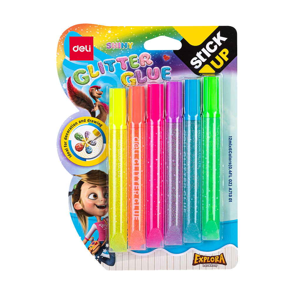 Pega de Barrita escarchada Deli Blister12ml x 6 colores *UMV-1 blister*
