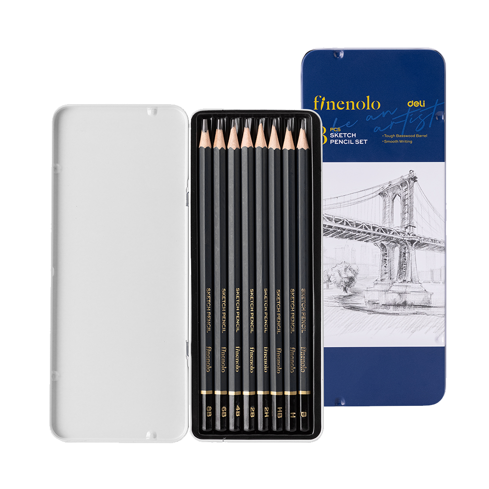 Set de 8 Lapices Grafito Finenolo Deli 2H,H,HB,B,2B,4B,6B,8B *UMV-1 set*