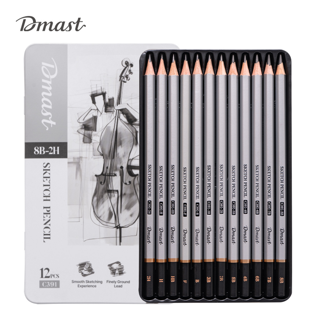 Set de 12 Lápiz de Dibujo Dmast Deli 2H,H,F,HB,B,2B,3B,4B,5B,6B,7B,8B *UMV-Unidad*