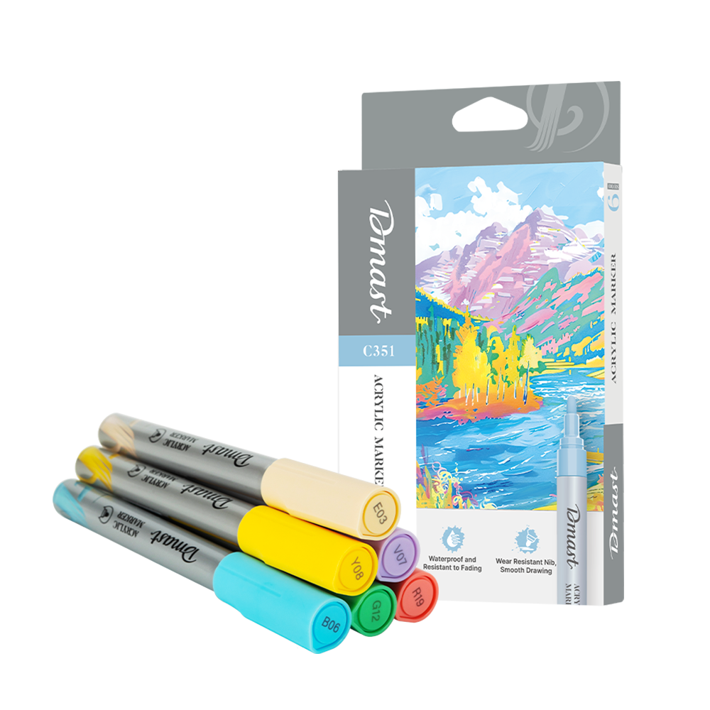 Set Marcador Acrílico Metálico Dmast Deli punta redonda 2mm 6 colores *UMV-1 estuche*