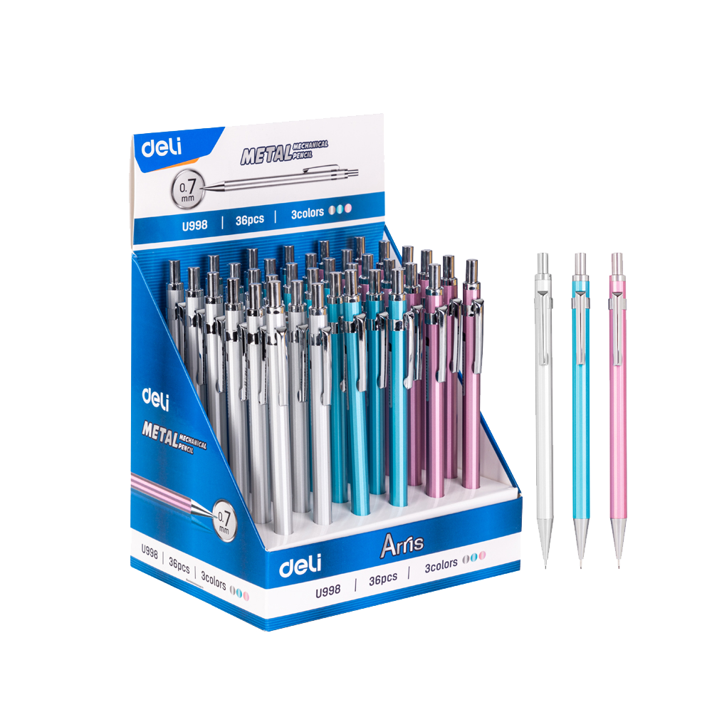 Lápiz Porta Minas Elite Deli 0.7 mm c/borrador *UMV-1 Display 36und surtidos*