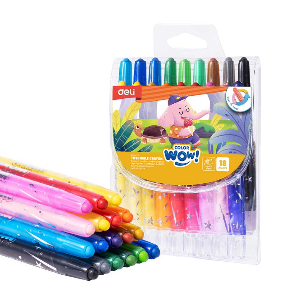 Creyones de Cera Enroscables ColorWow Deli estuche 18 colores *UMV-1 Estuche*