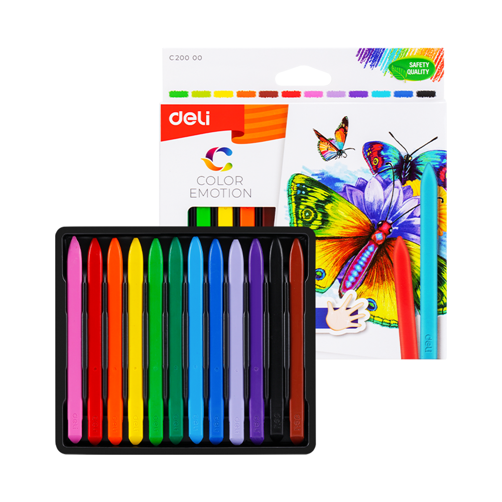Creyones de Plastico Color Emotion Deli Caja 12 colores *UMV-Caja 12 Creyones*