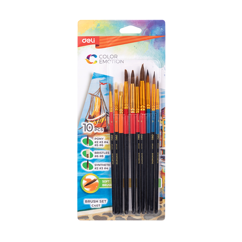 Juego de 10 Pinceles Color Emotion Deli estuche *UMV- 1 Unidad*