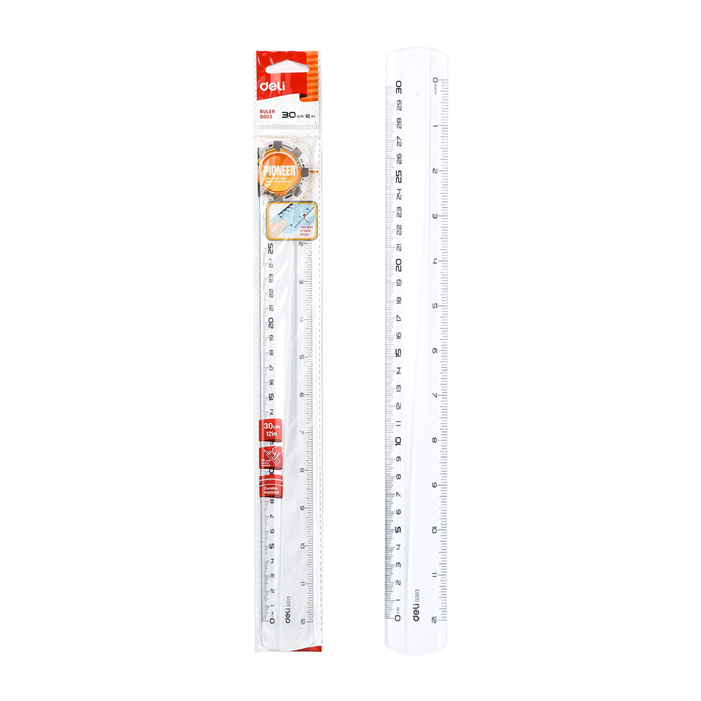 Regla Plástica Transparente 30cm Cm/Pulgadas Deli *UMV-Inner 20und*