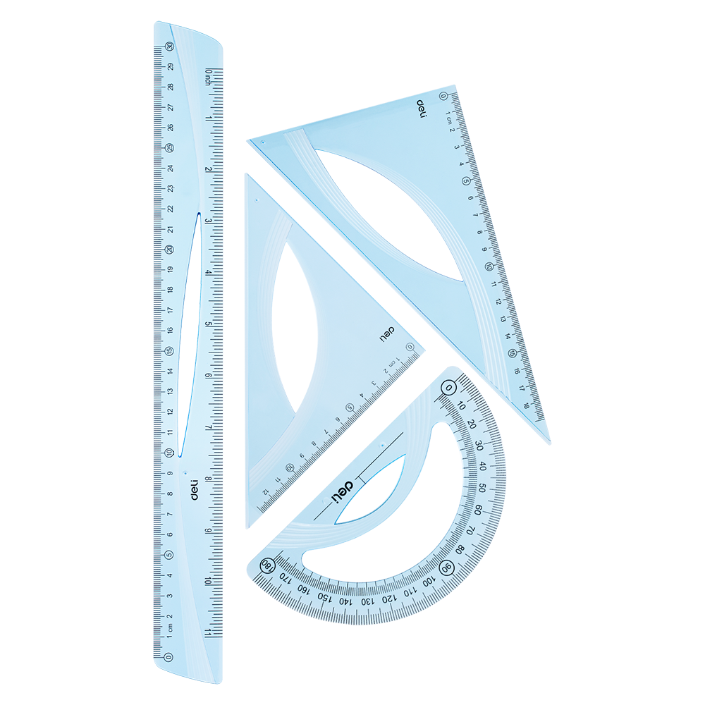 Set de Reglas de Geometría 30cm 4pzas Azul Transparente Deli *UMV- Inner 20 sets*