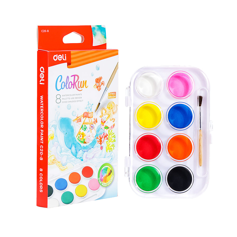 Set Pintura Acuarela 08 colores ColoRun Deli *UMV Inner 24 sets*