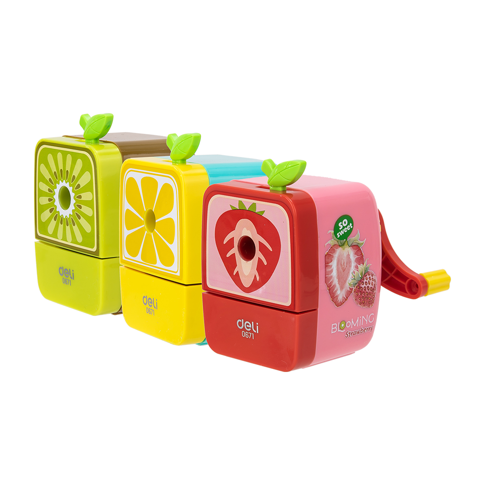 Sacapuntas Manual Escolar Blooming Frutas Deli-3 colores surtidos *UMV-1 und*