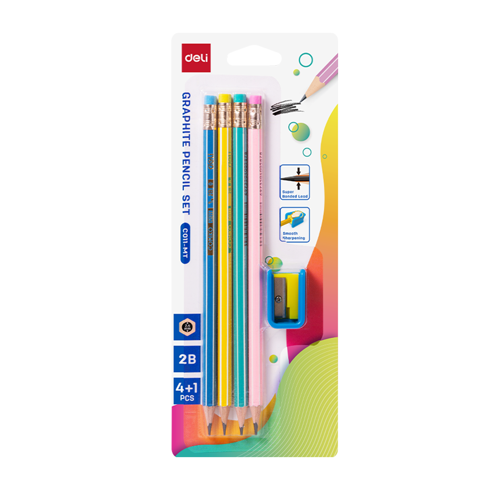 Lapiz de Grafito 2B Pastel + Sacapunta Deli Blister de 4und *UMV-Inner de 24 blisters*