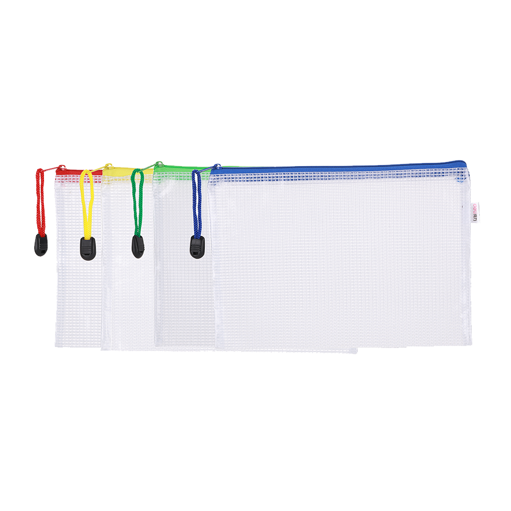 Sobre Plástico transparente Deli A5 c/cierre colores *UMV-1pack de 10 unid*
