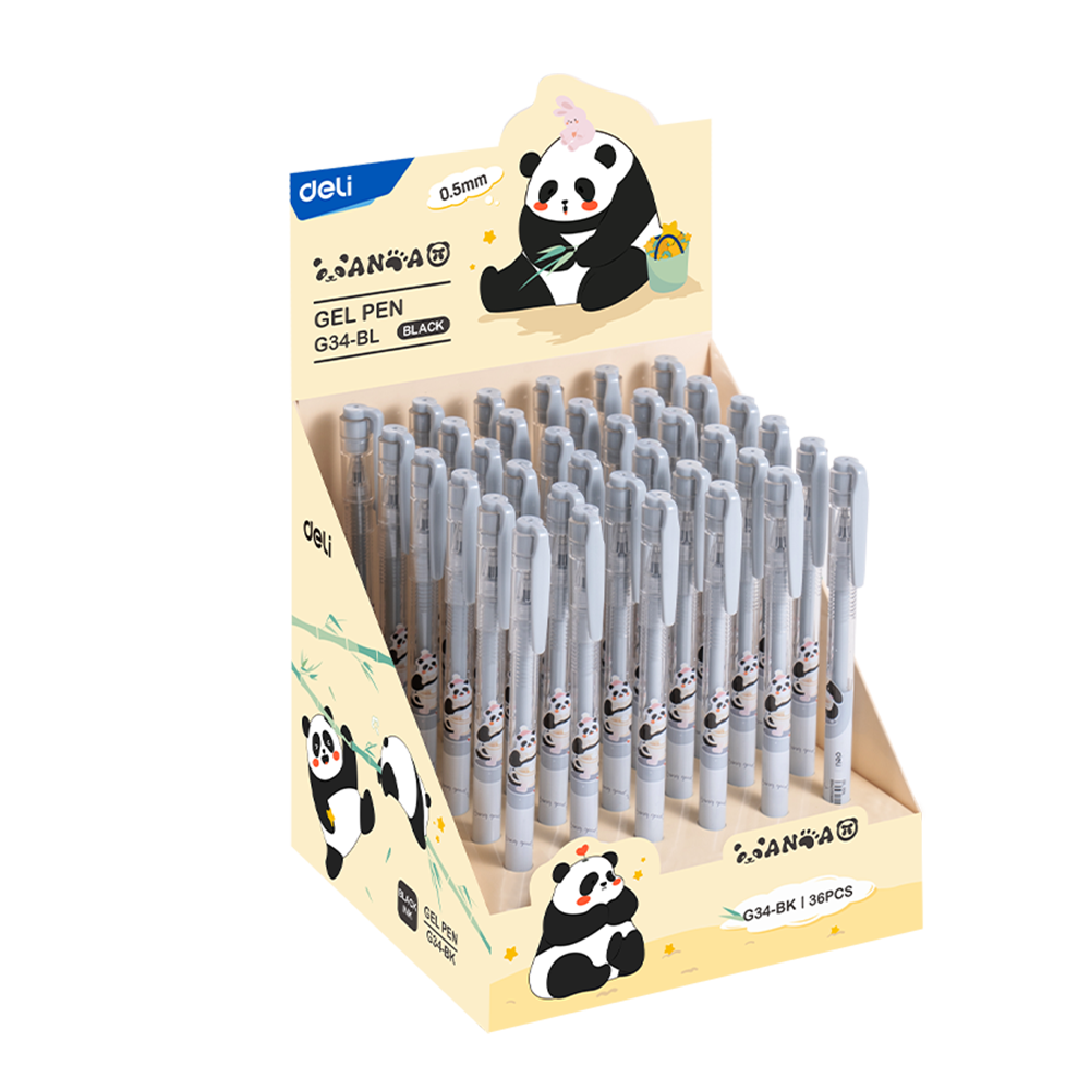 Bolígrafo de Gel Tinta Negra Panda Punta de 0,5 mm Deli Display 36und *UMV-1 Display 36und*