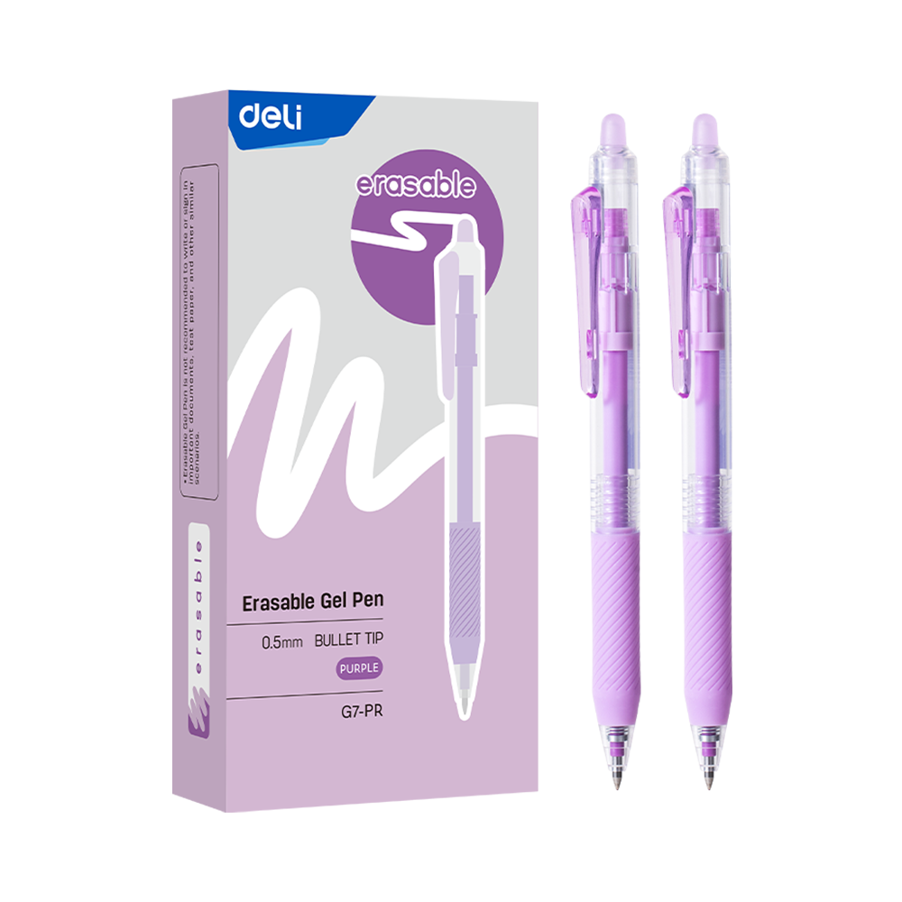 Bolígrafo de Gel Tinta Purpura Borrable Punta de 0,5 mm Deli *UMV-1 Caja de 12und*