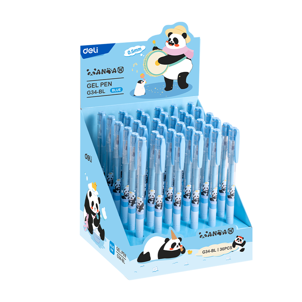 Bolígrafo de Gel Tinta Azul Panda Punta de 0,5 mm Deli Display 36und *UMV-1 Display 36und*