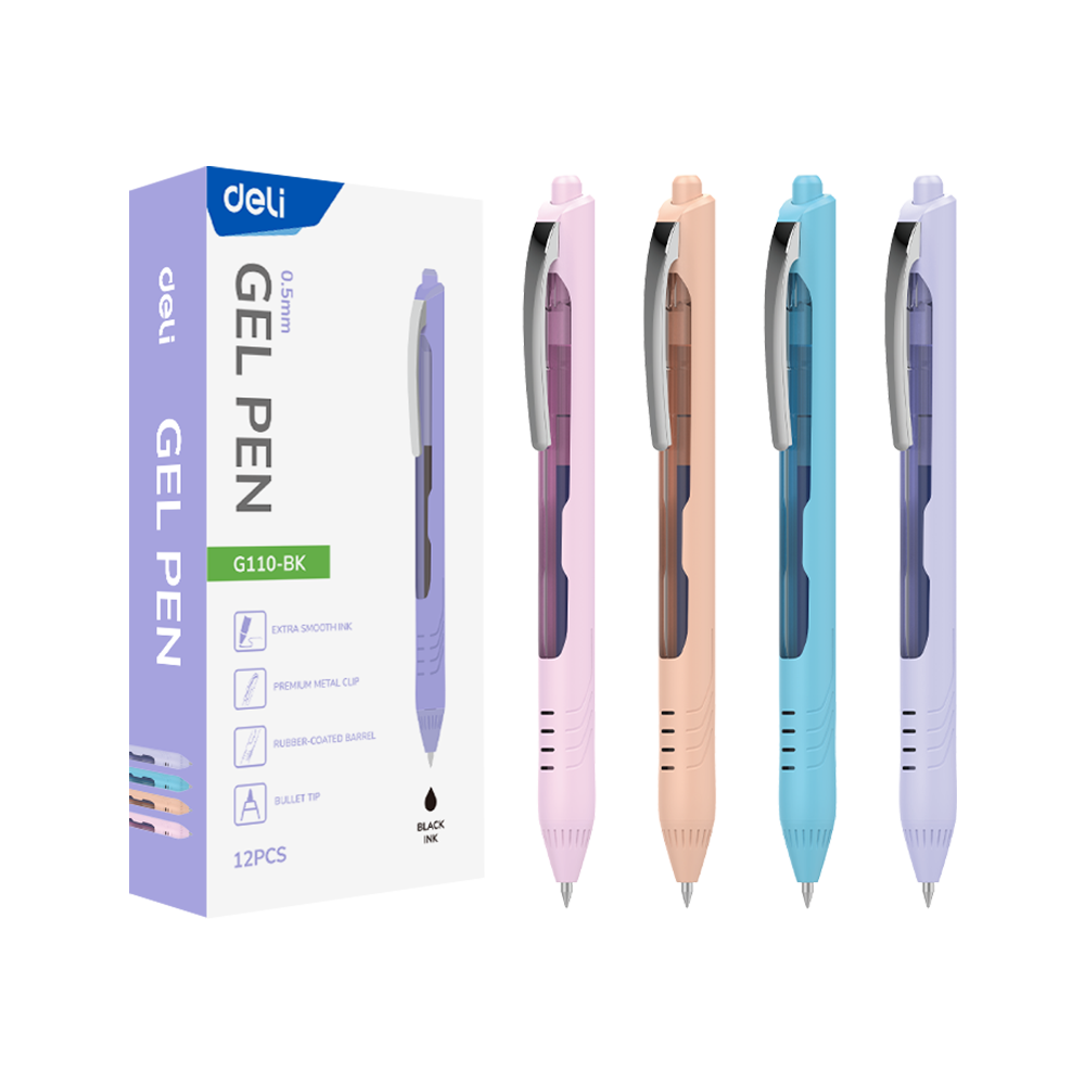 Boligrafo de Gel Retráctil Tinta Negra 0.5 mm Clip Metálico Deli *UMV-1 caja de 12und*