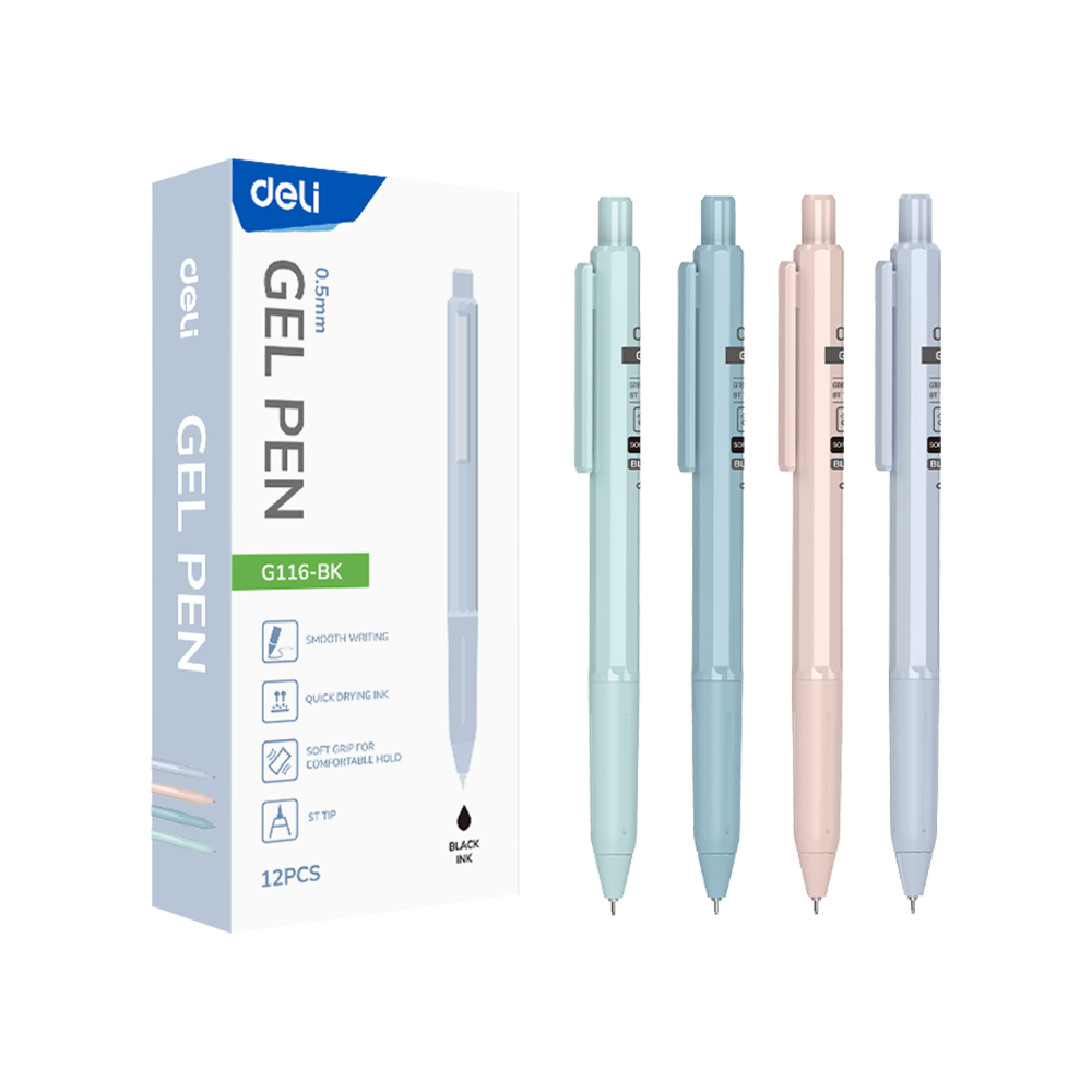 Bolígrafo de gel c/grip retráctil 0.5 mm Negro Hexagonal Deli *UMV-1 caja de 12und*