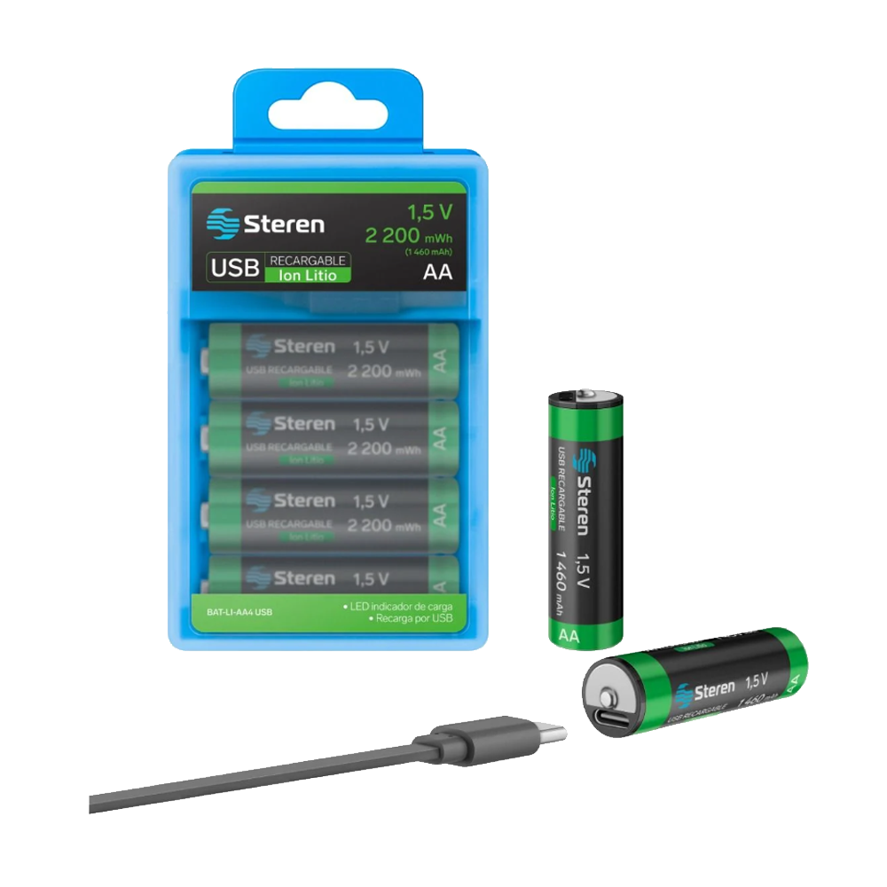 4 Baterías recargables USB Li-Ion tipo AA 200 mWh