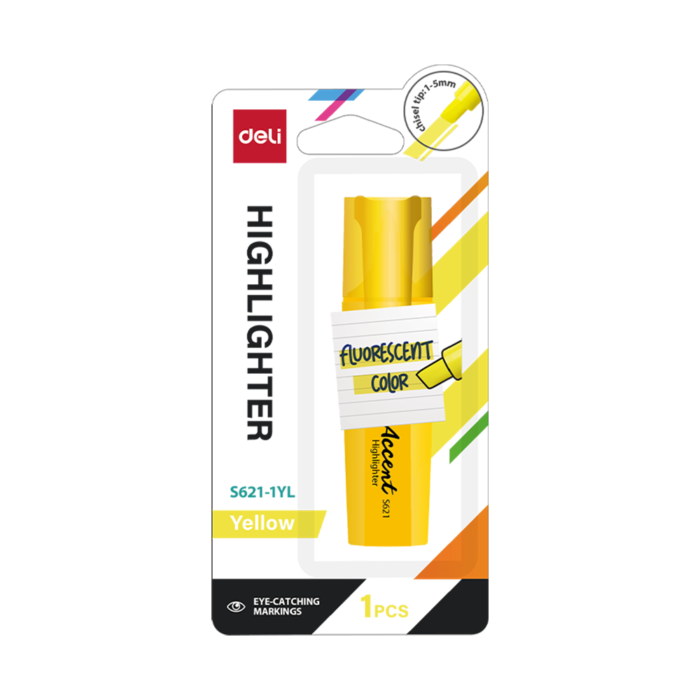 Resaltador Accent Deli Amarillo p/biselada Blister 1 Pza-Deli *UMV- 6 blisters*