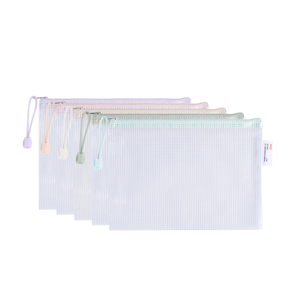 Sobre Plástico Deli A5 Cierre Cremallera colores pasteles *UMV-1pack de 10 unid*