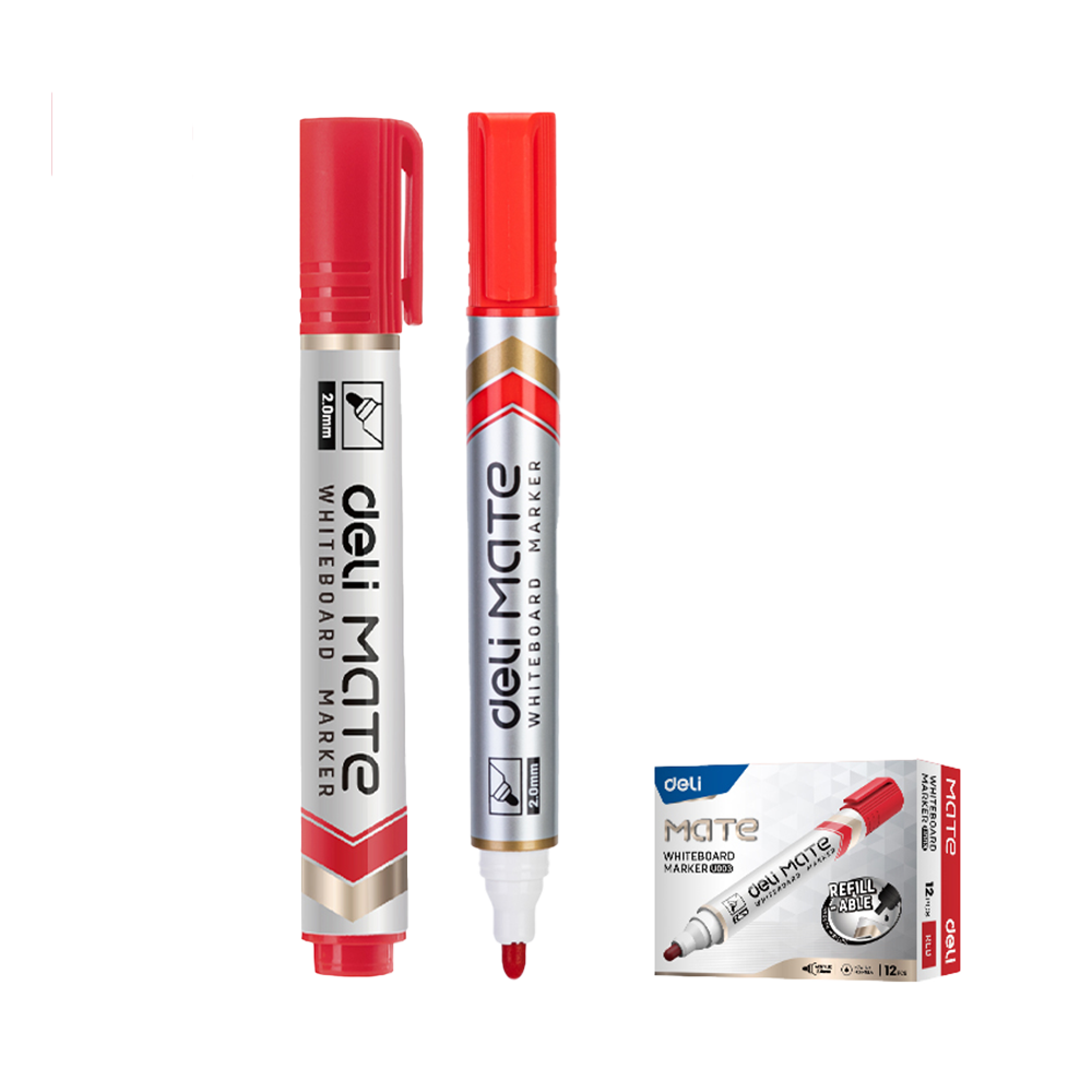 Marcador de Pizarra Rojo p/redonda Mate 2mm-Deli *UMV-1 caja de 12und*