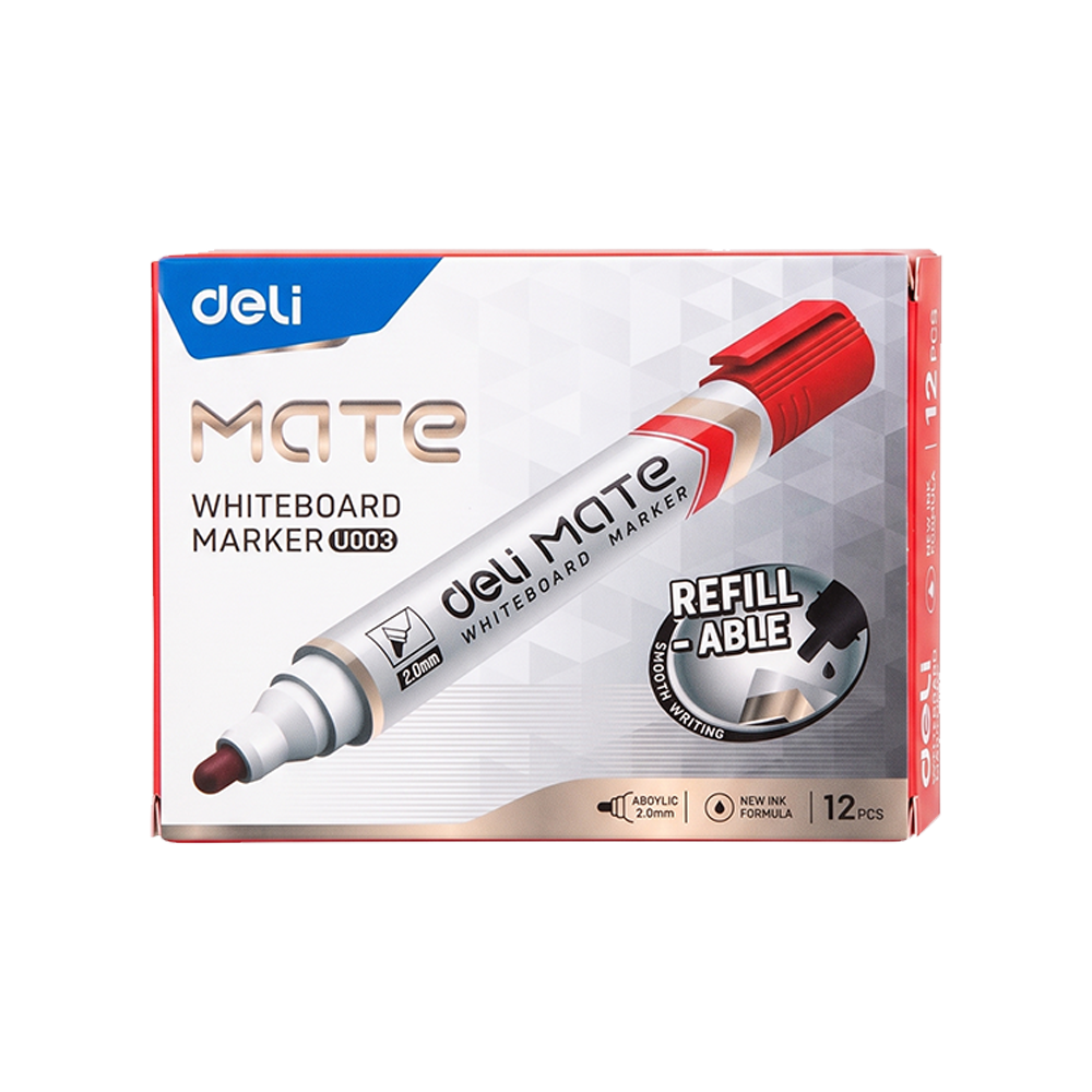 Marcador para Pizarra Blanca Deli MATE Punta Redonda 2.0 mm Tinta Roja *UMV-1 caja de 12und*