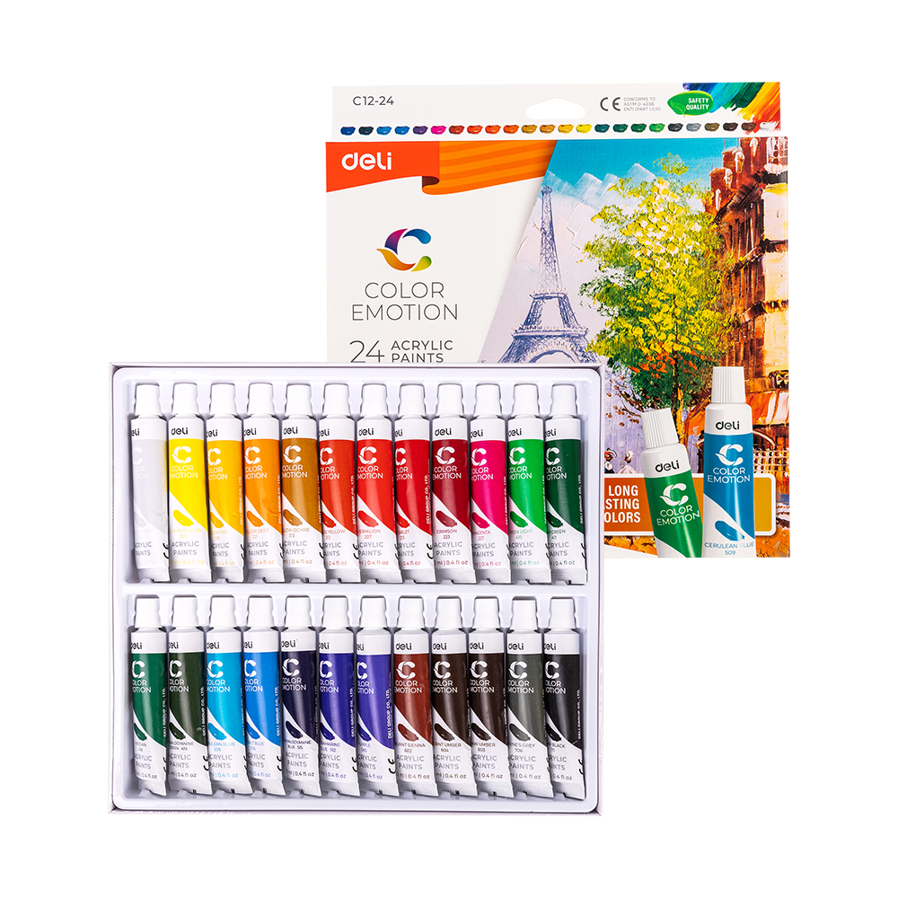 Set Pintura Acrilica Color Emotion Deli 12 ml 24 colores *UMV-1 set*