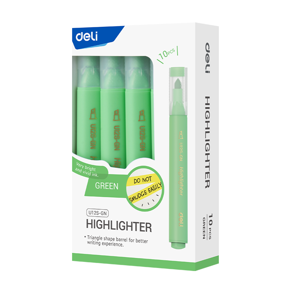 Resaltadores Deli Punta Biselada 1-4 mm Cuerpo Triangular Verde *UMV-1 caja de 10und*