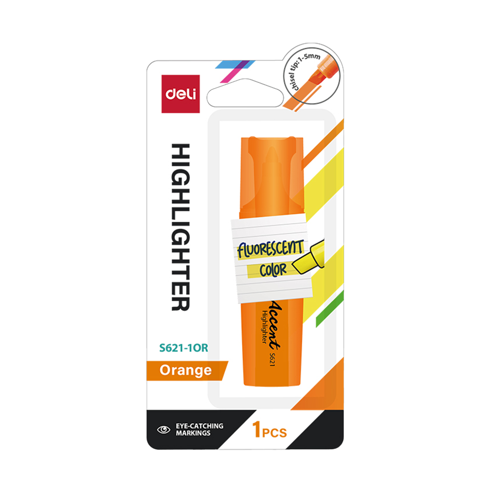 Resaltador Accent Deli Naranja p/biselada Blister 1 Pza-Deli *UMV- 6 blisters*