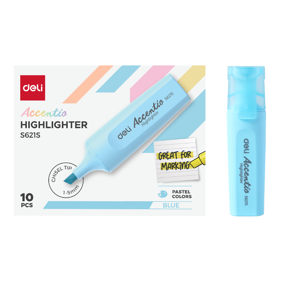 Resaltador Deli Accentio Punta Biselada 1-5mm Azul Pastel Set x10 Unidades *UMV-1 caja de 10und*