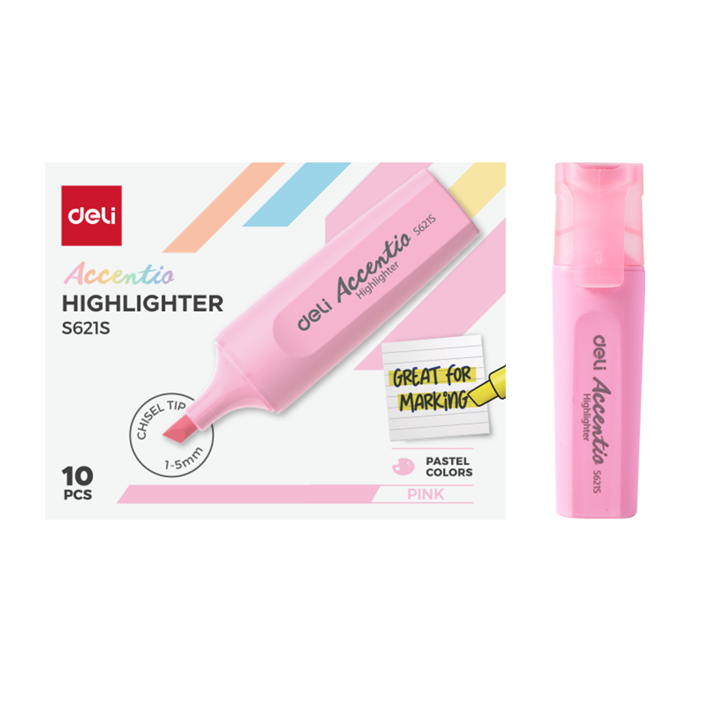 Resaltador Deli Accentio Punta Biselada 1-5mm Rosado Pastel Set x10 Unidades *UMV-1 caja de 10und*