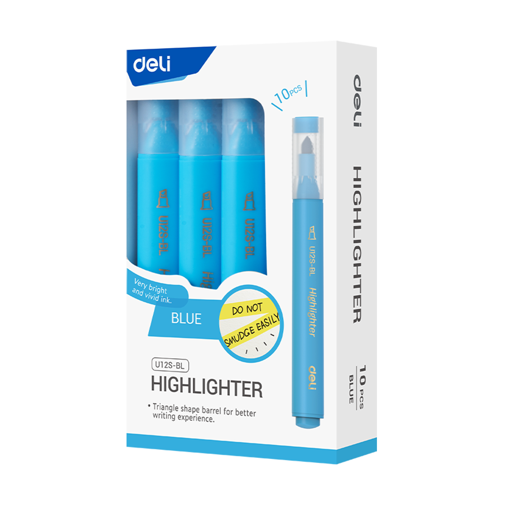 Resaltadores Deli Punta Biselada 1-4 mm Cuerpo Triangular Azul *UMV-1 caja de 10und*