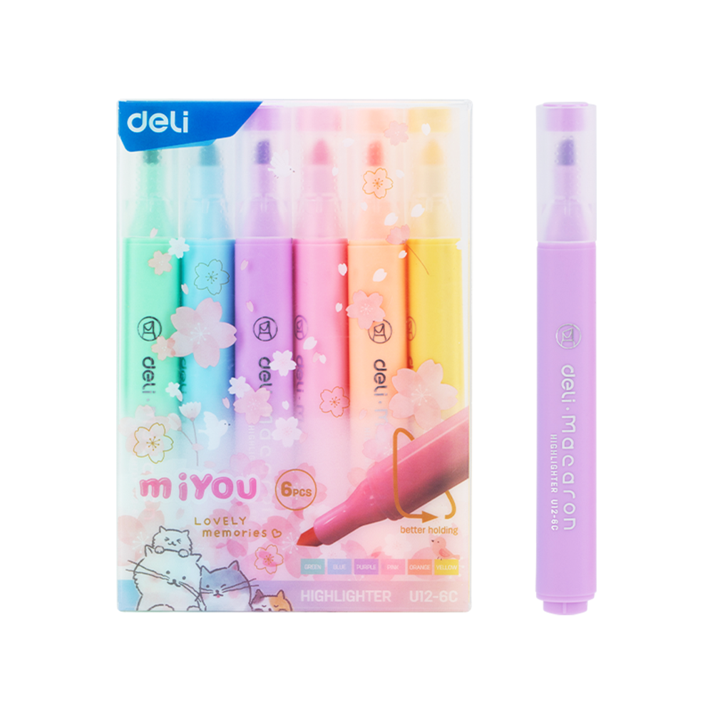 Set de resaltador Miyou 6 colores p/biselada Deli *UMV-12 sets*