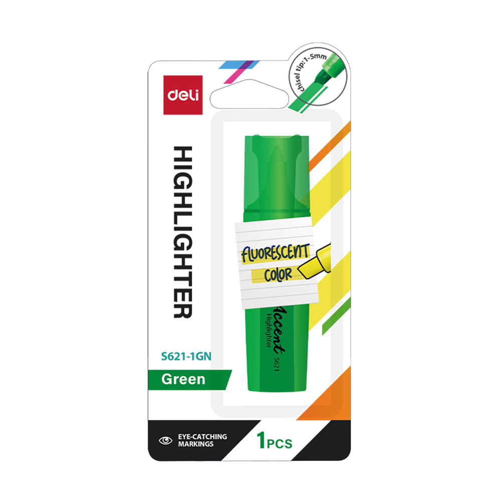 Resaltador Accent Deli Verde p/biselada Blister 1 Pza-Deli *UMV- 6 blisters*