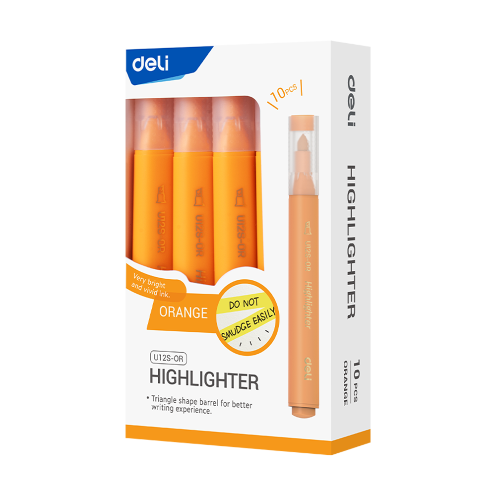 Resaltadores Deli Punta Biselada 1-4 mm Cuerpo Triangular Naranja *UMV-1 caja de 10und*