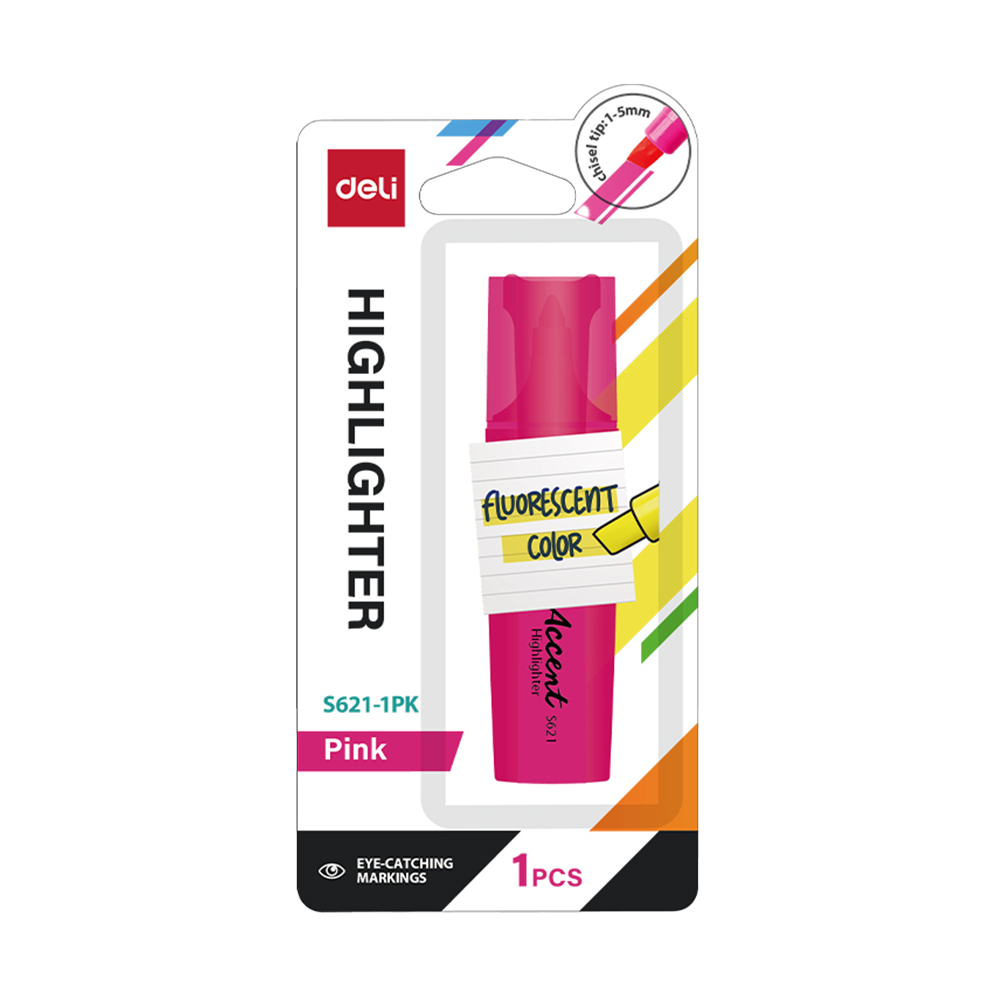 Resaltador Accent Deli Rosado p/biselada Blister 1 Pza-Deli *UMV- 1 blisters*