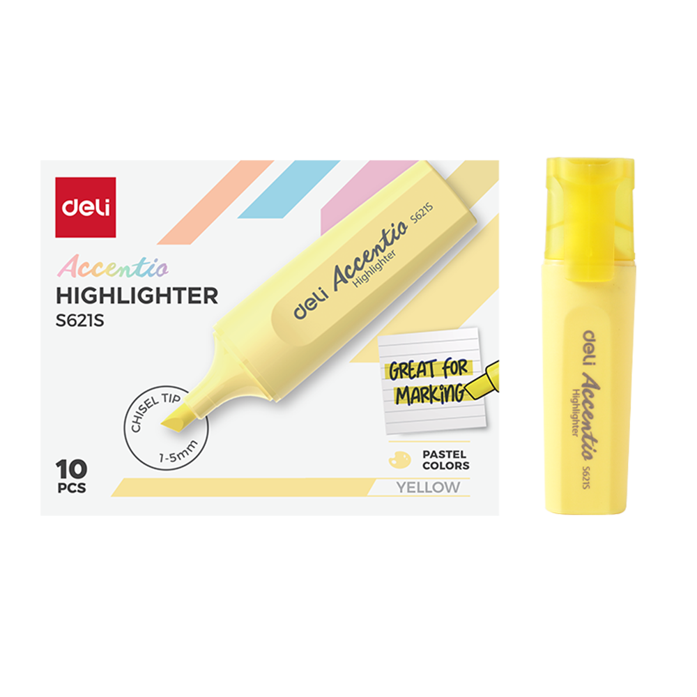 Resaltador Deli Accentio Punta Biselada 1-5mm Amarillo Pastel Set x10 Unidades *UMV-1 caja de 10und*