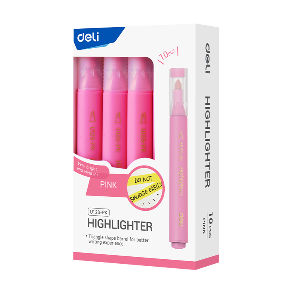 Resaltador Triangular Rosado p/biselada Deli *UMV-1 caja de 10und*