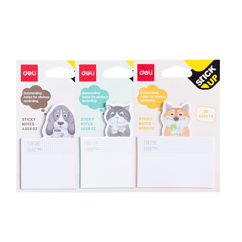Notas Adhesivas con Diseños Perro y Gato Deli 75x84 mm (25 Hojas)  *UMV-Inner de 24pack*