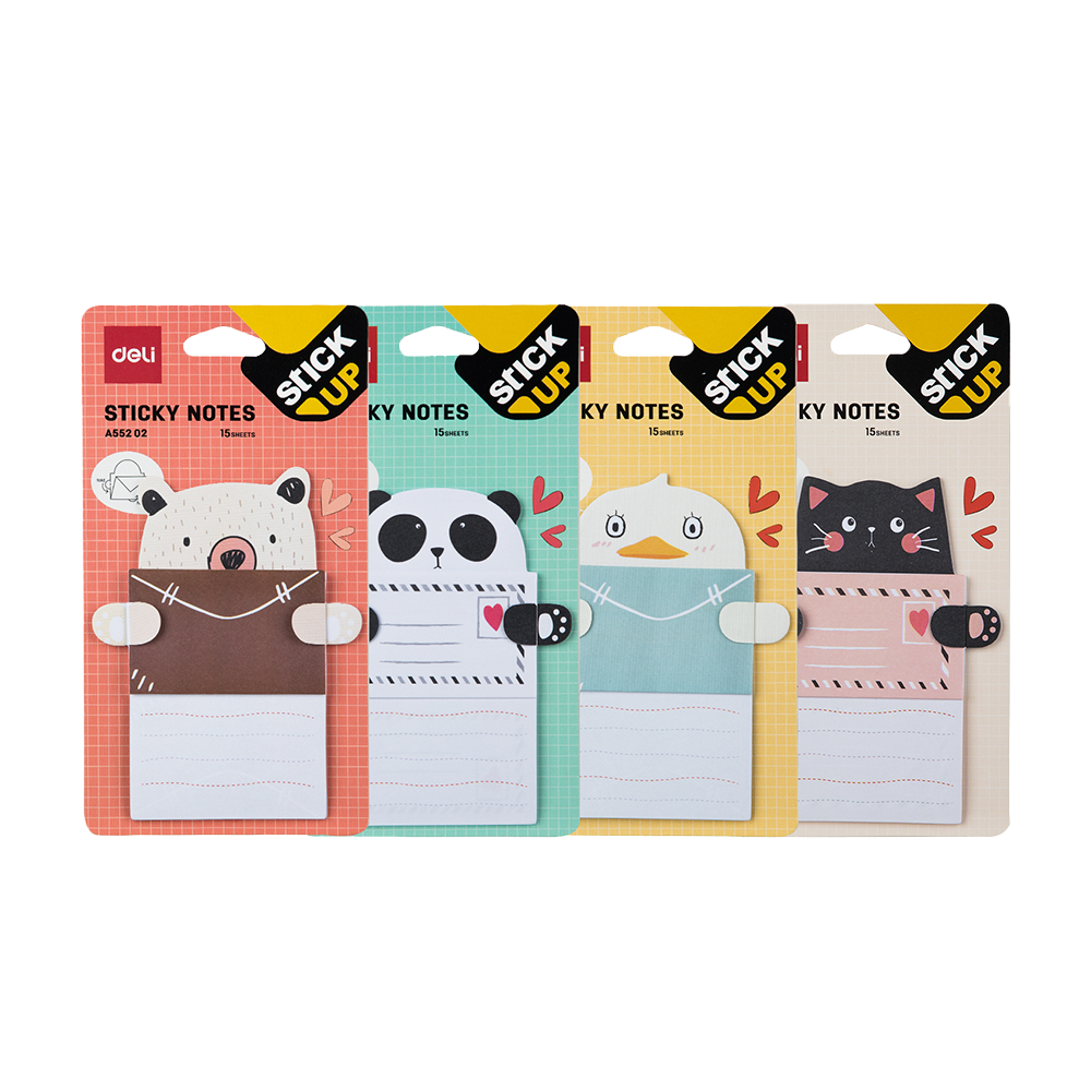 Notas Adhesivas Diseños (Panda, Pato, Gato y Oso) 76x101 mm (15 Hojas) *UMV-Inner de 60 pack*