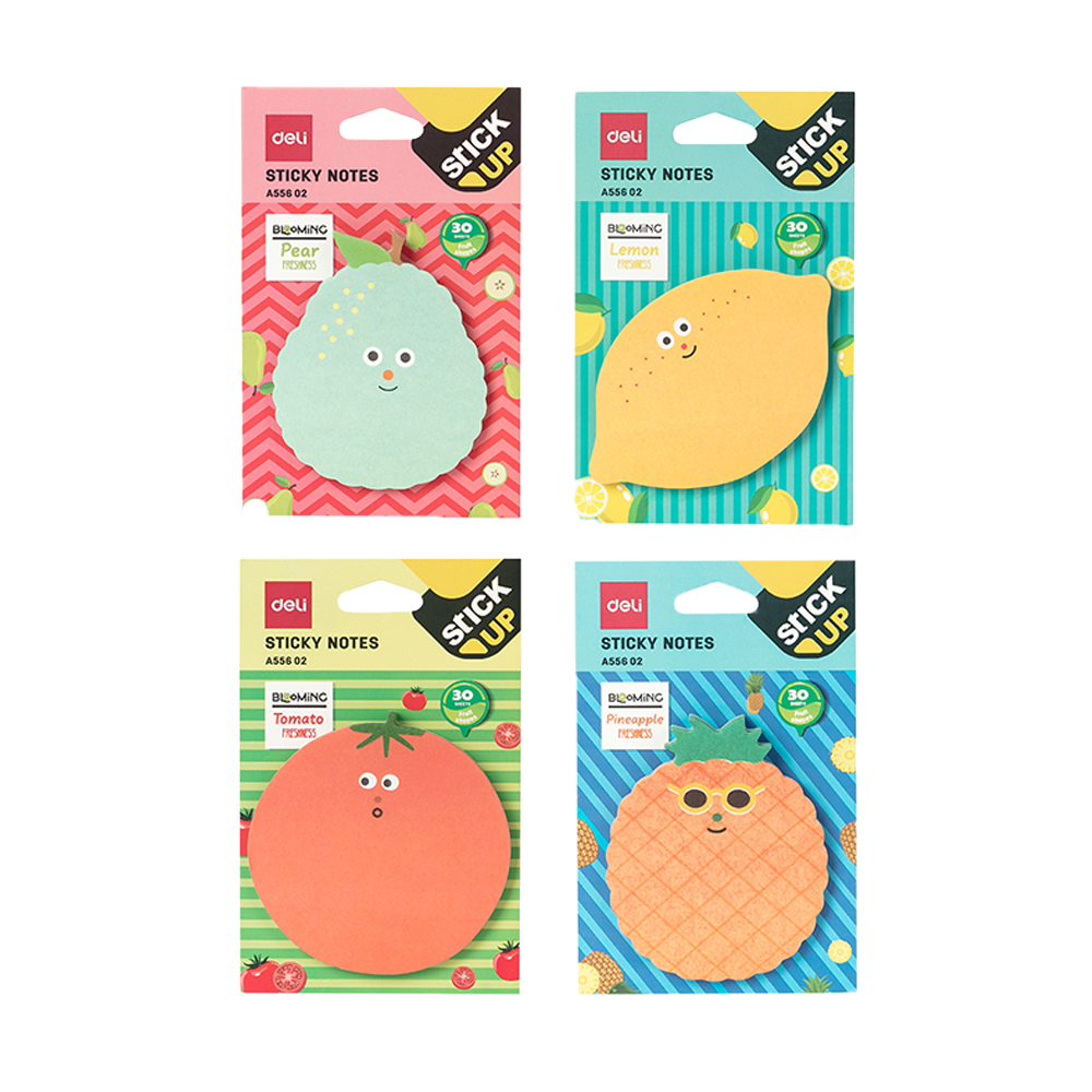 Notas Adhesivas Frutas Variadas Deli 76*76(mm), 30 hojas *UMV-Inner de 24 pack*